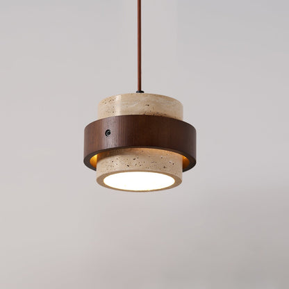 Współczesna Trawertynowa Lampa Wisząca z Drewnem Walnut View 29