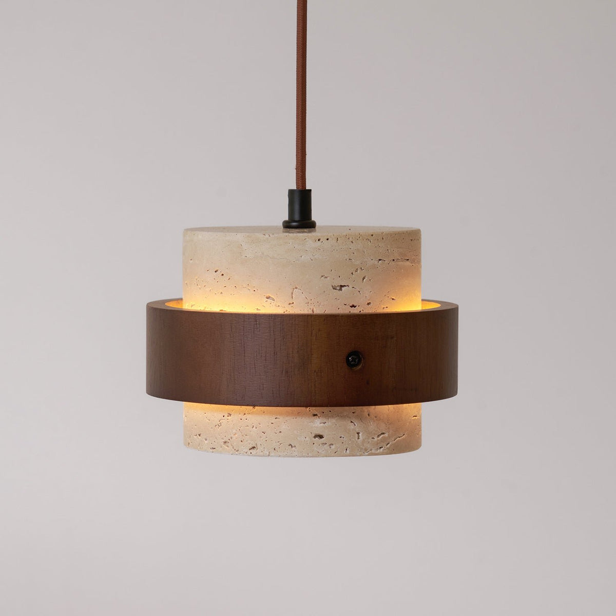 Współczesna Trawertynowa Lampa Wisząca z Drewnem Walnut View 30