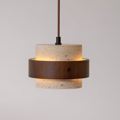 Współczesna Trawertynowa Lampa Wisząca z Drewnem Walnut View 30