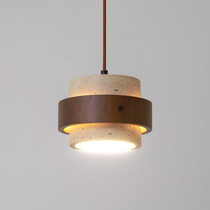 Współczesna Trawertynowa Lampa Wisząca z Drewnem Walnut View 31
